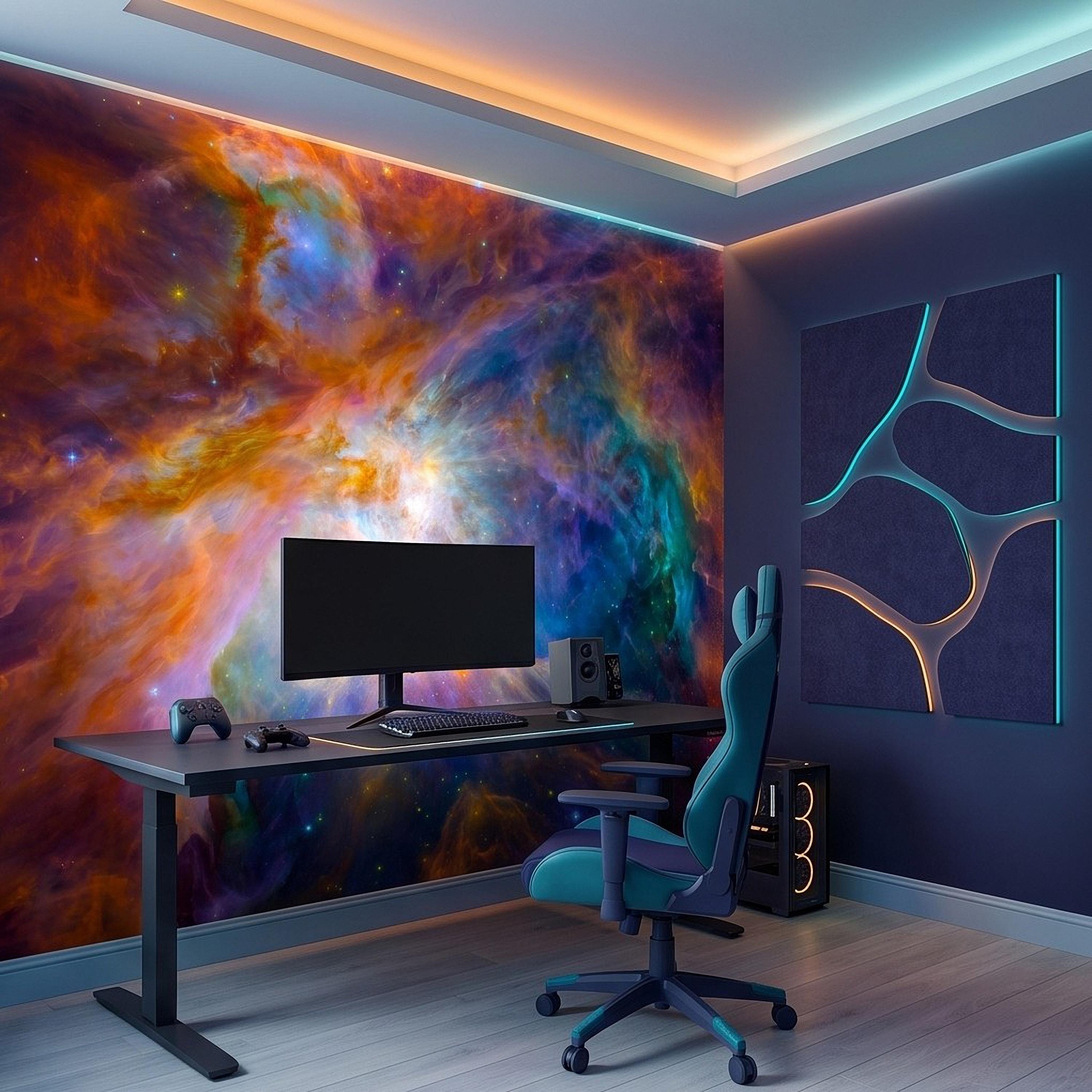 Cosmic Nebula Peel and Stick Wall Mural, Deep Space Galaxy Cloud Colorful Stellar Universe Celestial Night Sky Wallpaper