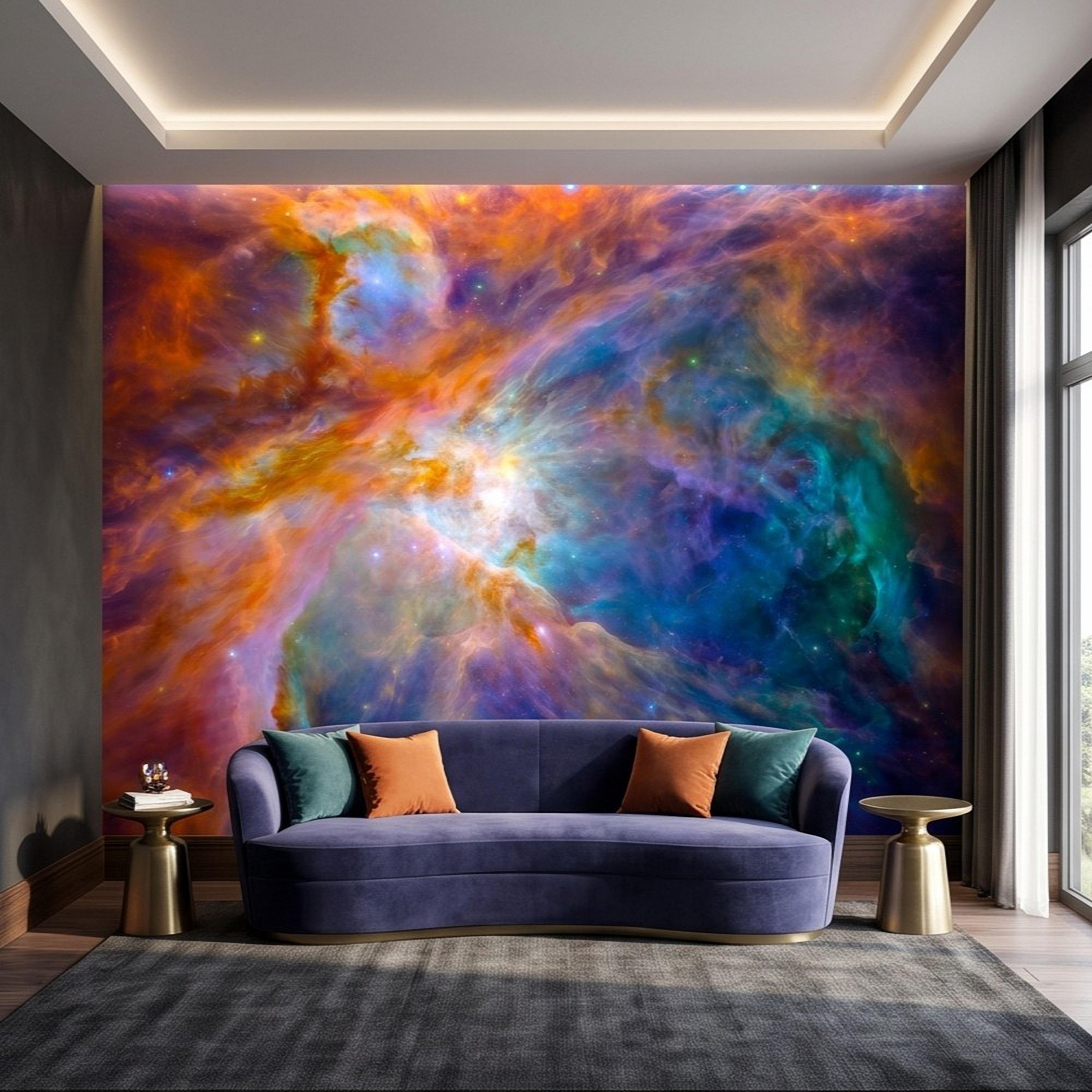 Cosmic Nebula Peel and Stick Wall Mural, Deep Space Galaxy Cloud Colorful Stellar Universe Celestial Night Sky Wallpaper