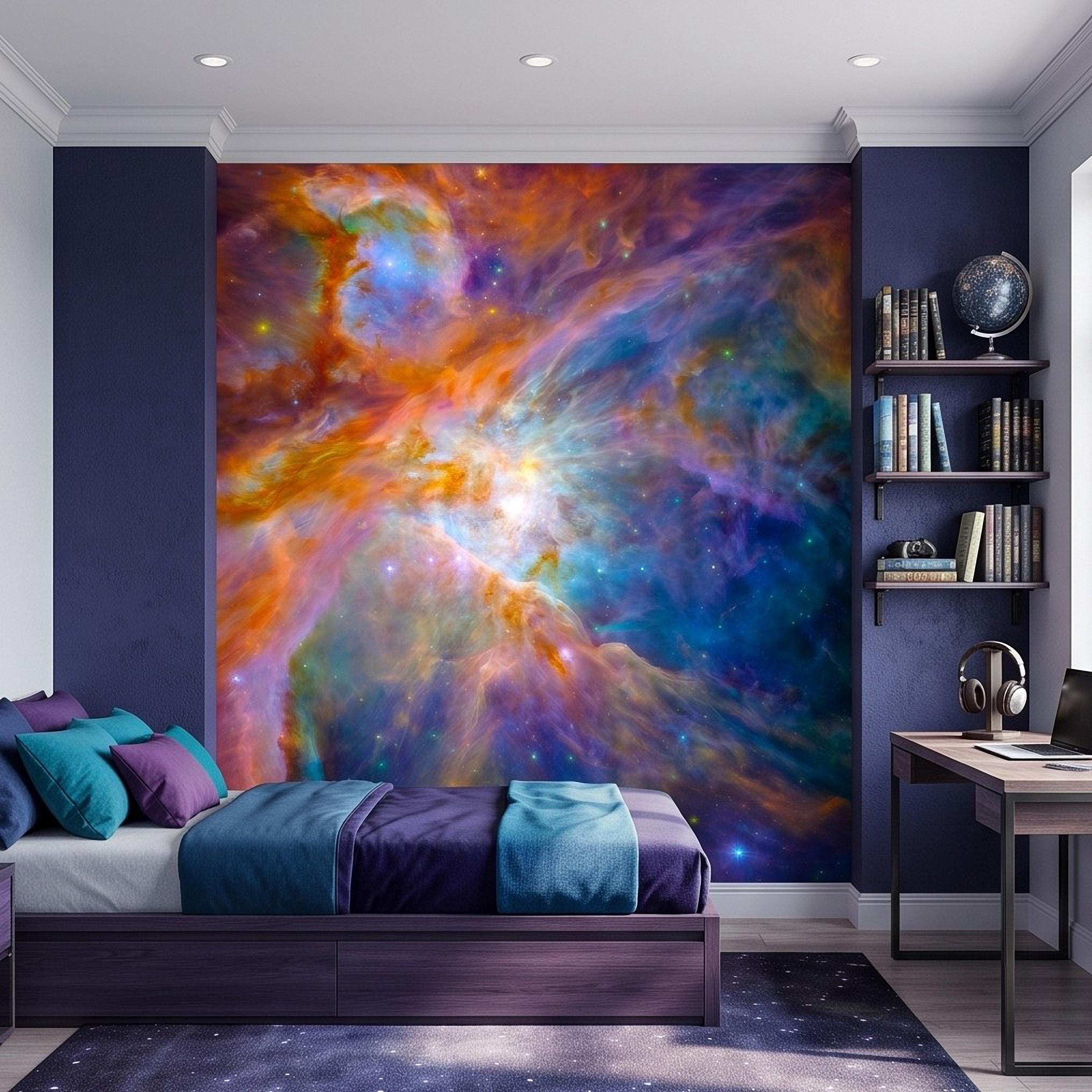 Cosmic Nebula Peel and Stick Wall Mural, Deep Space Galaxy Cloud Colorful Stellar Universe Celestial Night Sky Wallpaper