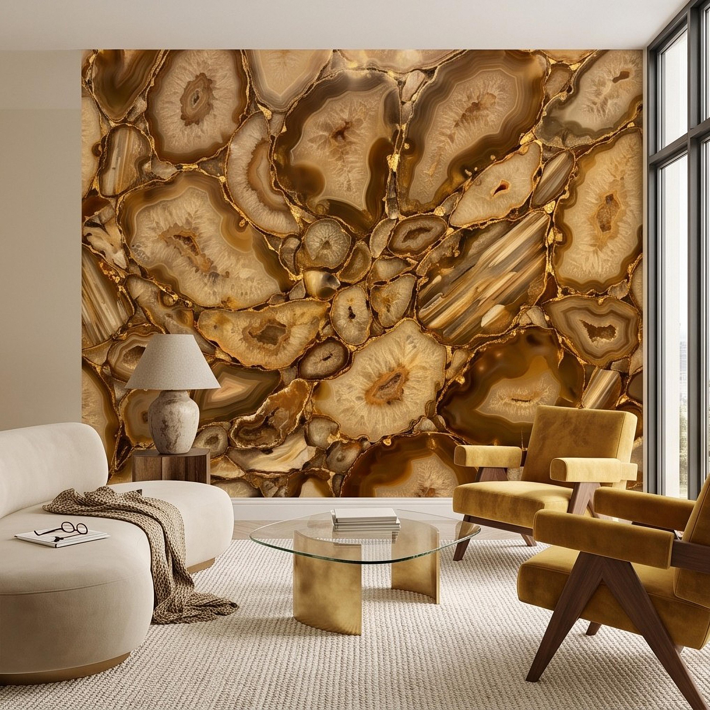 Agate Geode Peel and Stick Wall Mural, Natural Stone Slice Mosaic Crystalline Mineral Formation Wallpaper