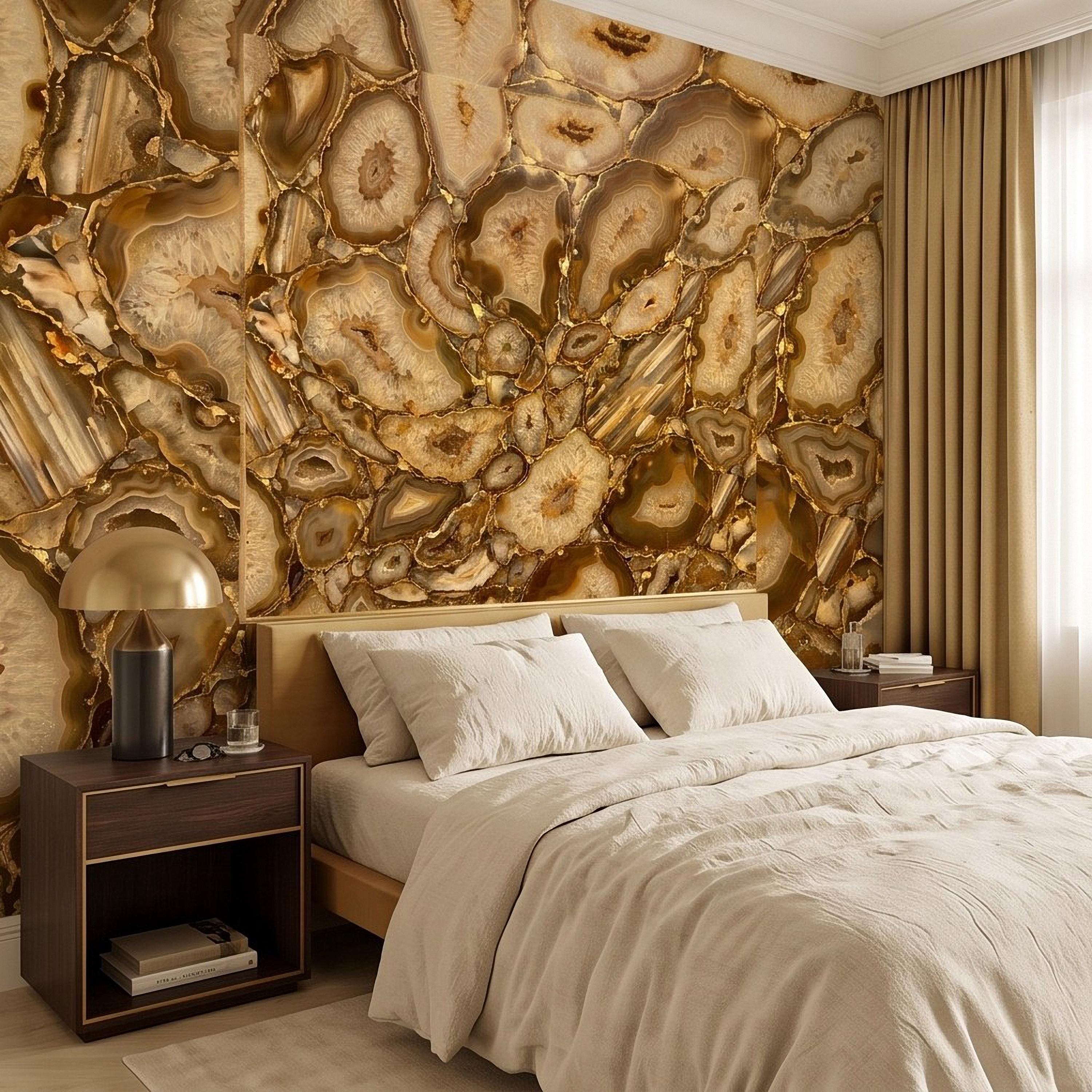 Agate Geode Peel and Stick Wall Mural, Natural Stone Slice Mosaic Crystalline Mineral Formation Wallpaper