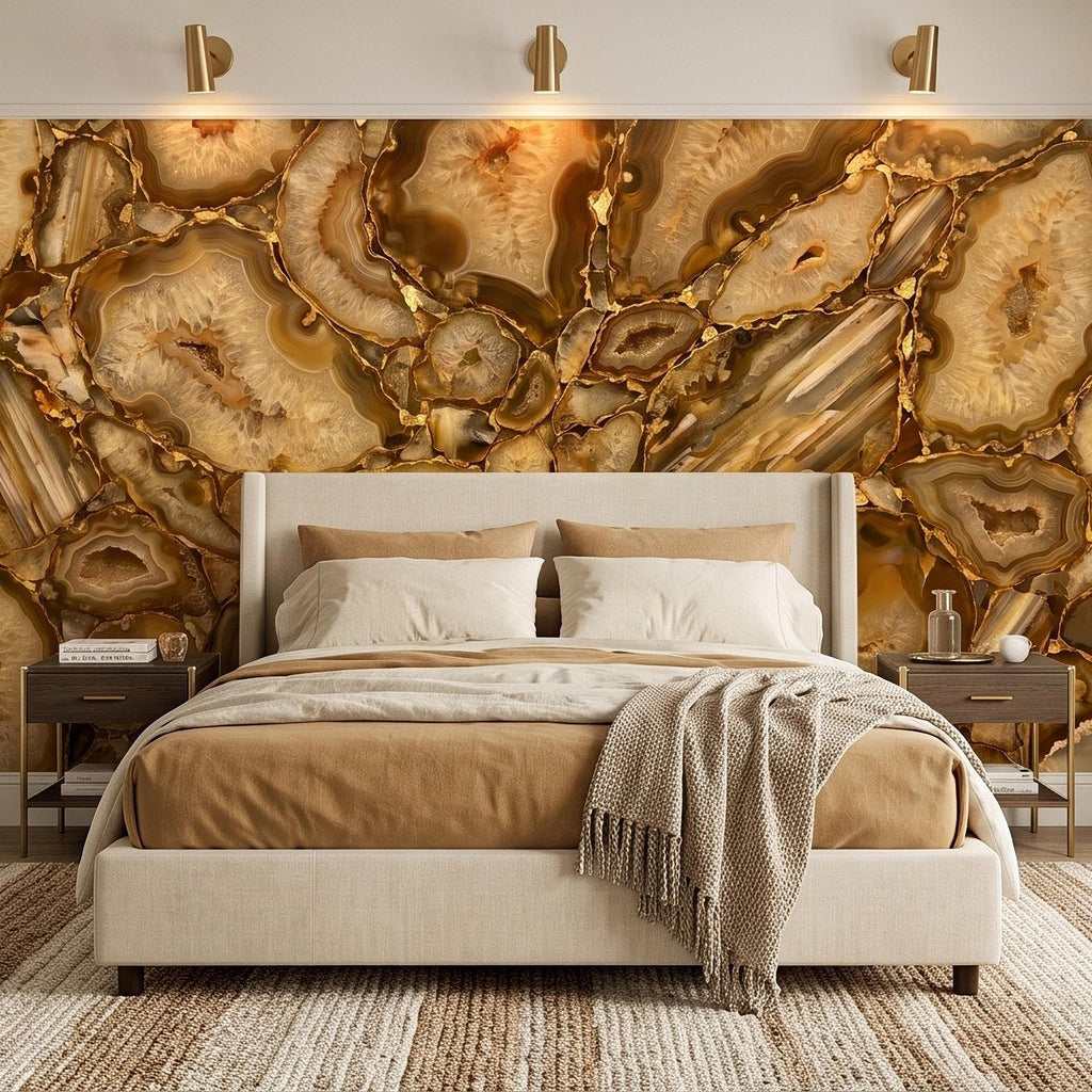 Agate Geode Peel and Stick Wall Mural, Natural Stone Slice Mosaic Crystalline Mineral Formation Wallpaper