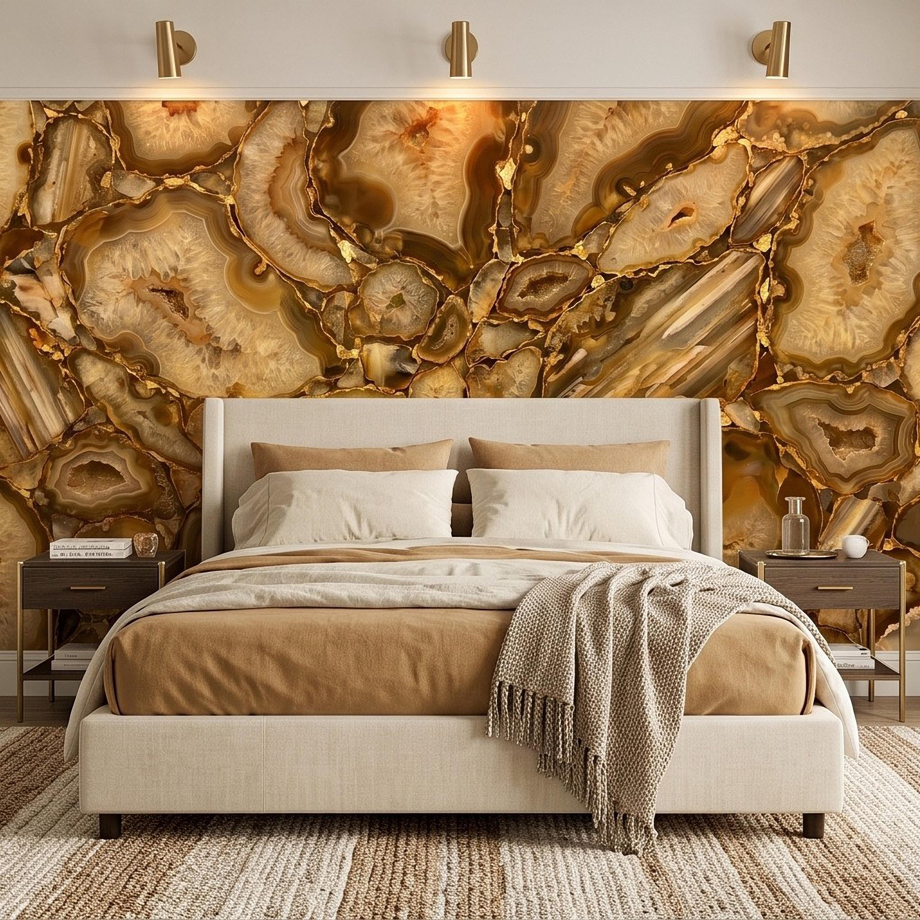 Agate Geode Peel and Stick Wall Mural, Natural Stone Slice Mosaic Crystalline Mineral Formation Wallpaper