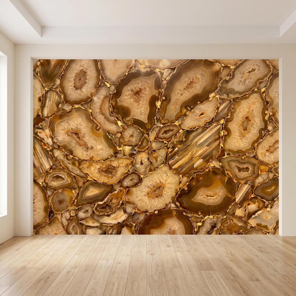 Agate Geode Peel and Stick Wall Mural, Natural Stone Slice Mosaic Crystalline Mineral Formation Wallpaper