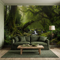 Rainforest Waterfall Peel and Stick Wall Mural, Tropical Jungle Stream Moss Covered Forest Lush Nature Landscape Wallpaper