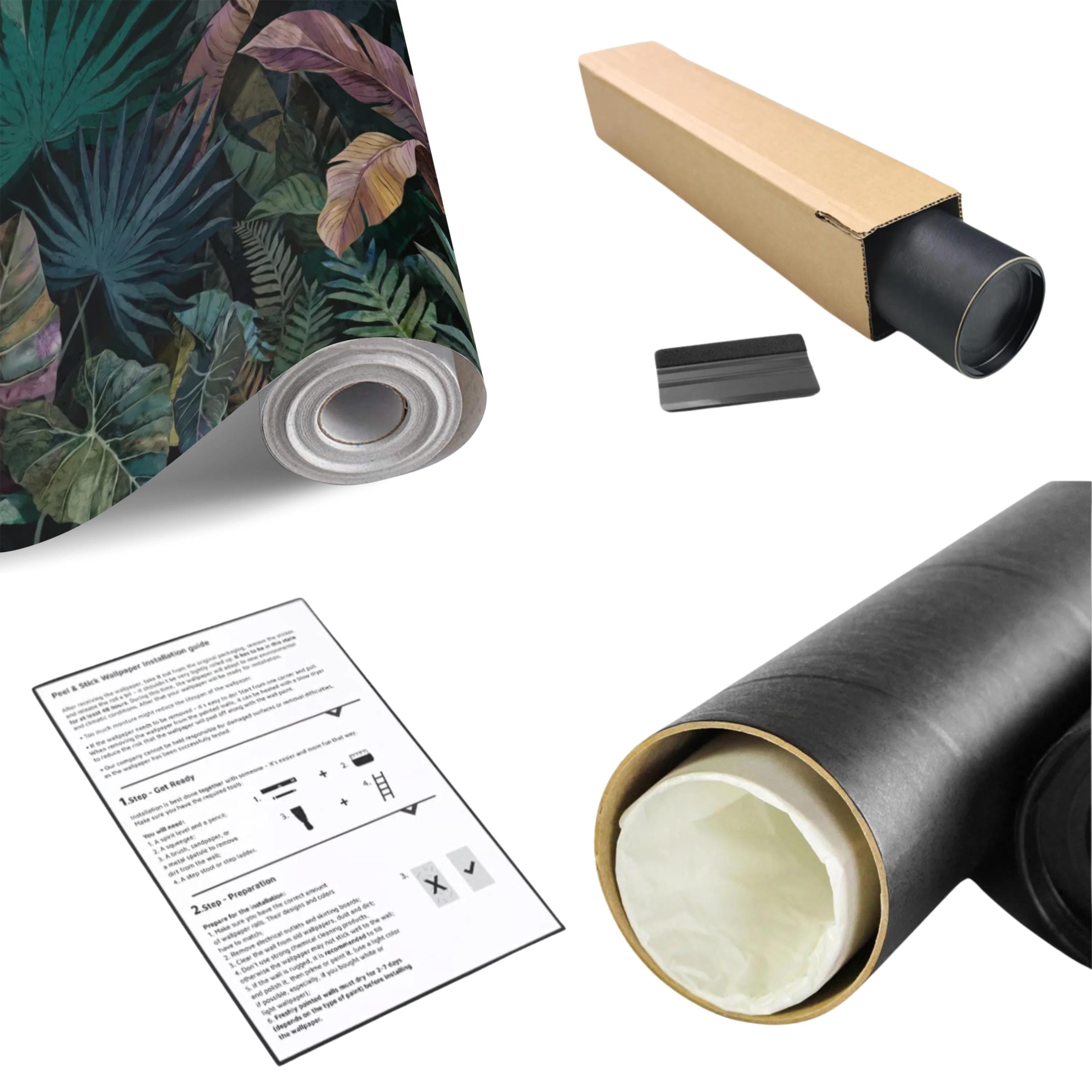 Dark Botanical Peel and Stick Wall Mural, Jungle Palm Banana Leaves, Exotic Lush Foliage Moody Nature Wallpaper