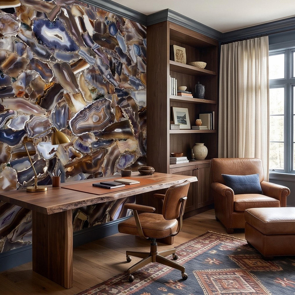 Agate Stone Peel and Stick Wall Mural, Natural Gemstone Slice Texture Luxury Crystal Geode Grey Brown Gold Mineral Wallpaper