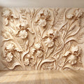 Iris Flower Peel and Stick Wall Mural, Sculpted Botanical Relief Warm Ivory Embossed Plaster Look Elegant Floral Wallpaper