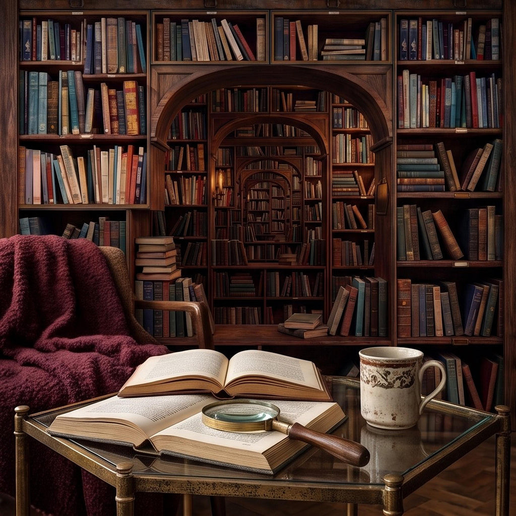 Vintage Library Bookshelf Peel and Stick Wall Mural, Classic Wooden Bookcase Secret Book Room Trompe L'oeil Wallpaper