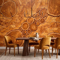 Natural Wood Peel and Stick Wall Mural, Rustic Tree Ring Log Slice Herringbone Timber Texture Organic Wallpaper
