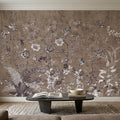 Chinoiserie Botanical Peel and Stick Wall Mural, Vintage Floral Birds Oriental Garden Neutral Beige Toile Wallpaper