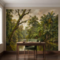 Tropical Jungle Peel and Stick Wall Mural, Lush Rainforest River Landscape Palm Trees Vintage Botanical Oil Painting Nature Scenic Wallpaper