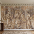Ancient Roman Fresco Peel and Stick Wall Mural, Classical Figures Antique Plaster Texture Greco Roman Wallpaper