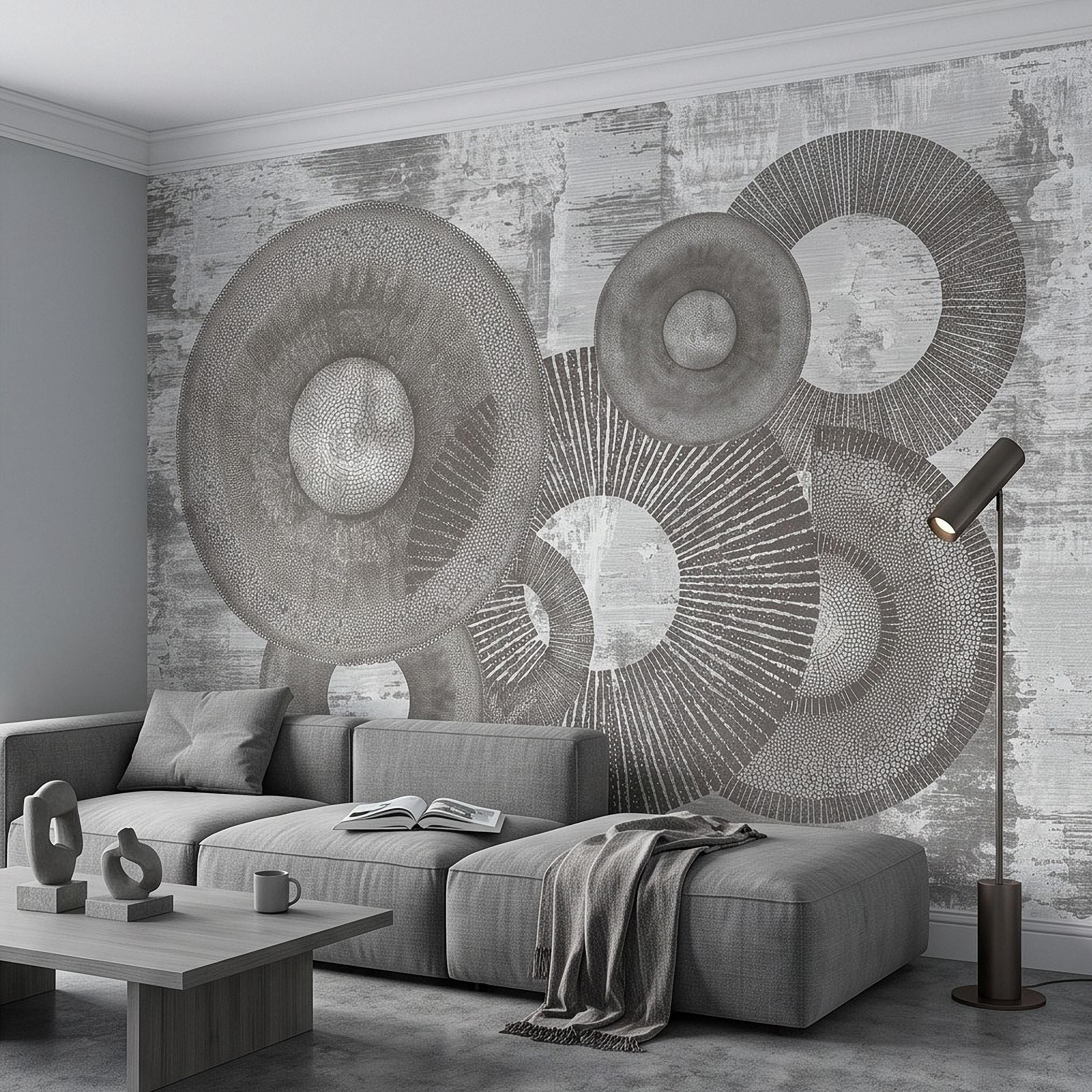 Abstract Geometric Circles Peel and Stick Wall Mural, Textured Disc Shapes Distressed Minimalist Organic Modern Contemporary Art Wallpaper