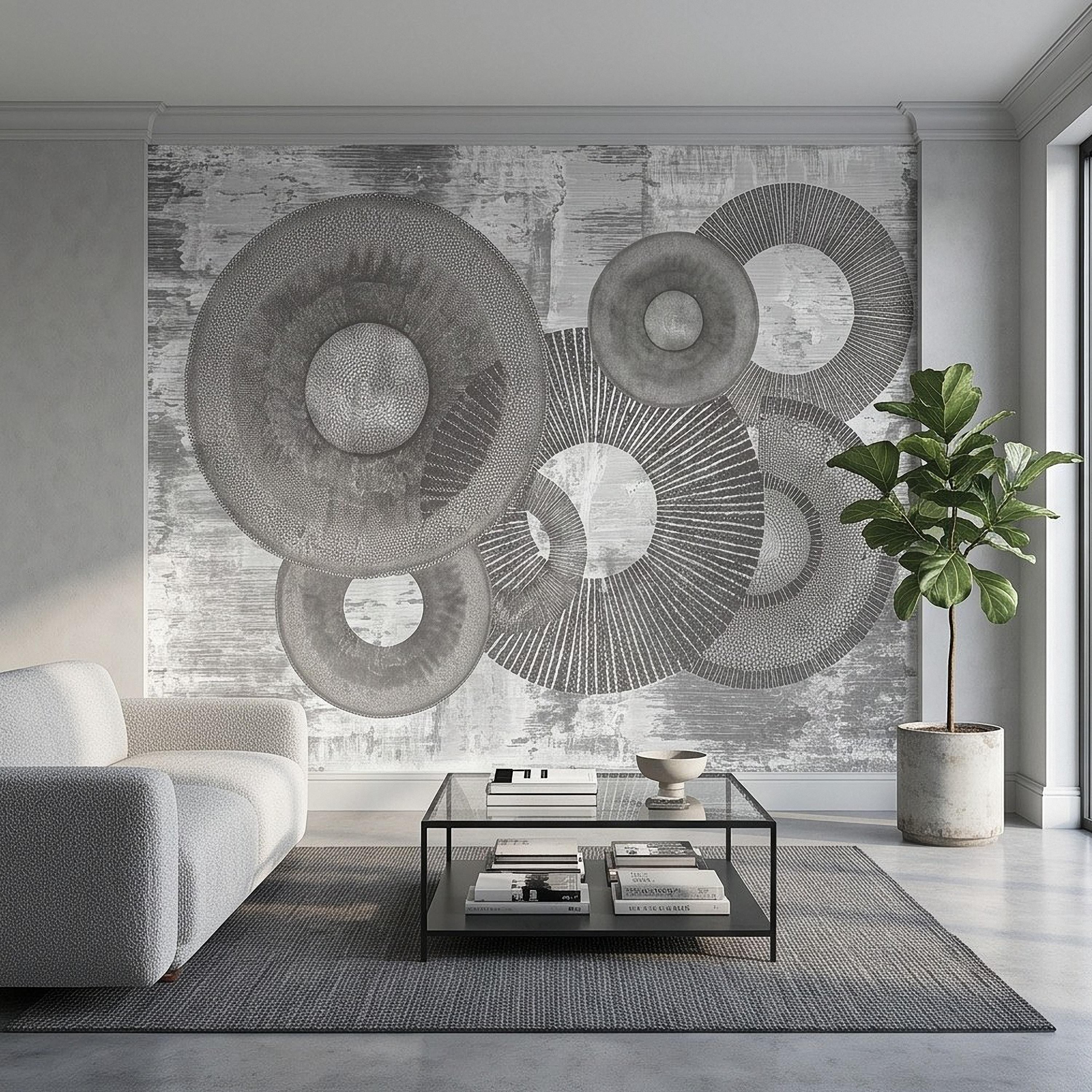 Abstract Geometric Circles Peel and Stick Wall Mural, Textured Disc Shapes Distressed Minimalist Organic Modern Contemporary Art Wallpaper