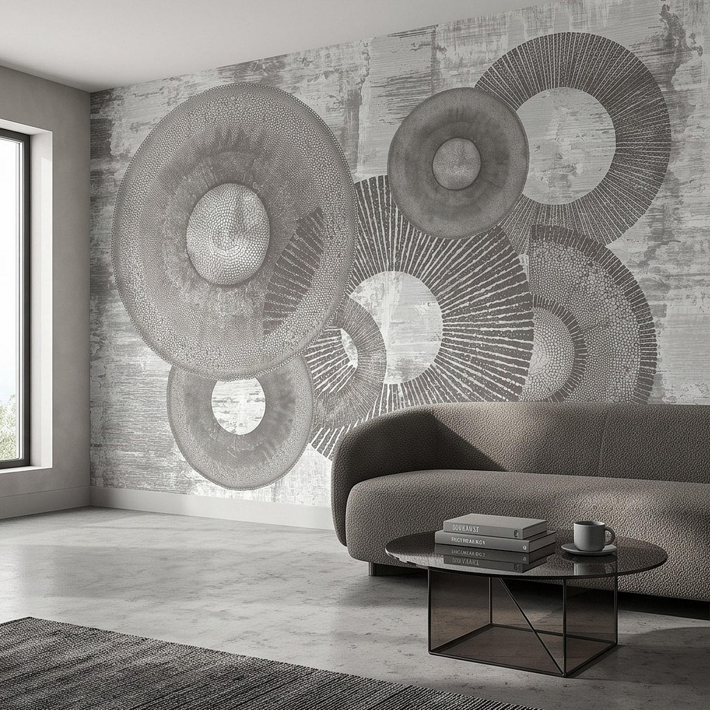 Abstract Geometric Circles Peel and Stick Wall Mural, Textured Disc Shapes Distressed Minimalist Organic Modern Contemporary Art Wallpaper