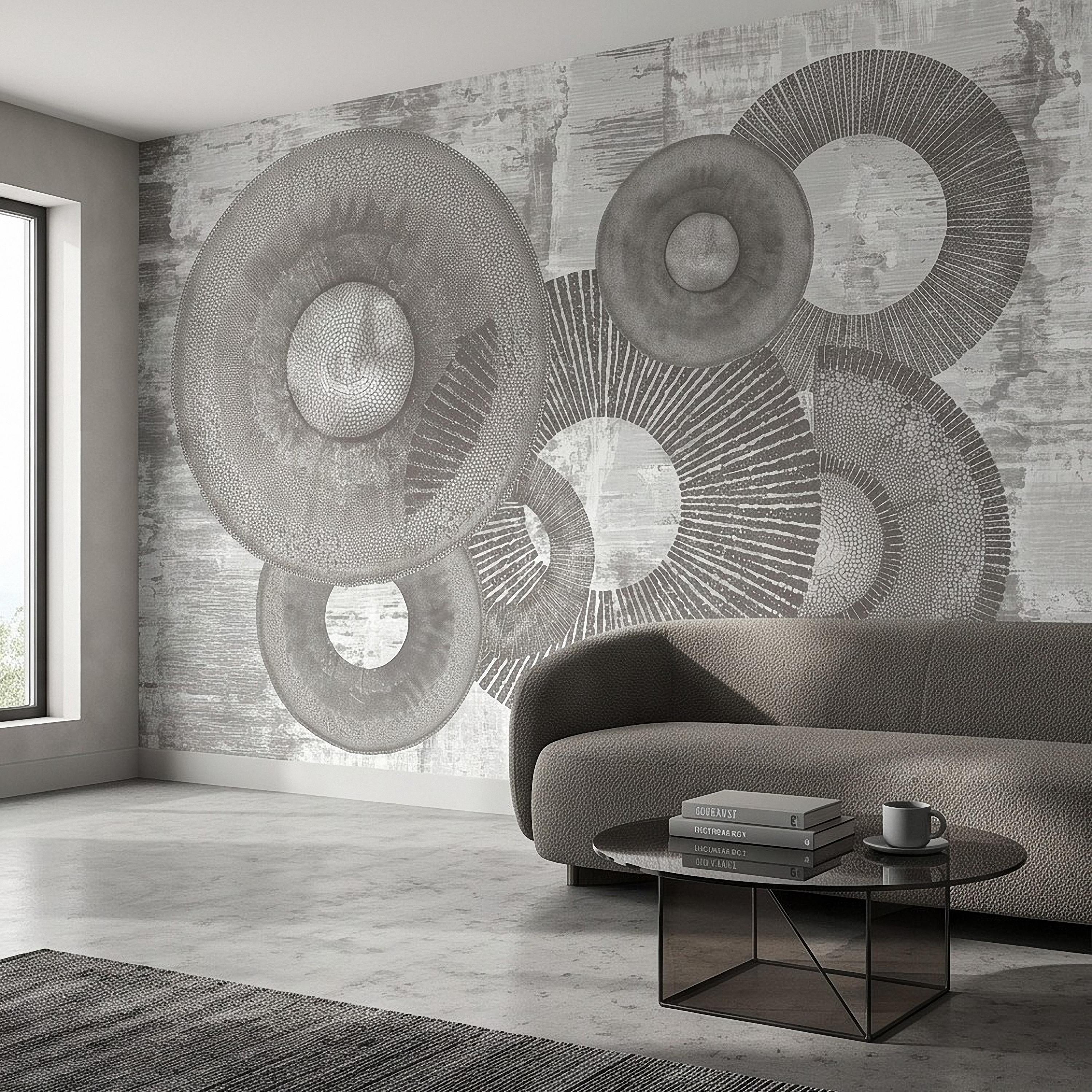 Abstract Geometric Circles Peel and Stick Wall Mural, Textured Disc Shapes Distressed Minimalist Organic Modern Contemporary Art Wallpaper
