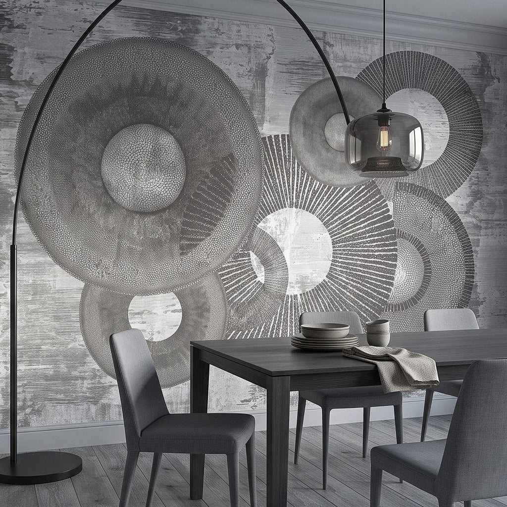 Abstract Geometric Circles Peel and Stick Wall Mural, Textured Disc Shapes Distressed Minimalist Organic Modern Contemporary Art Wallpaper