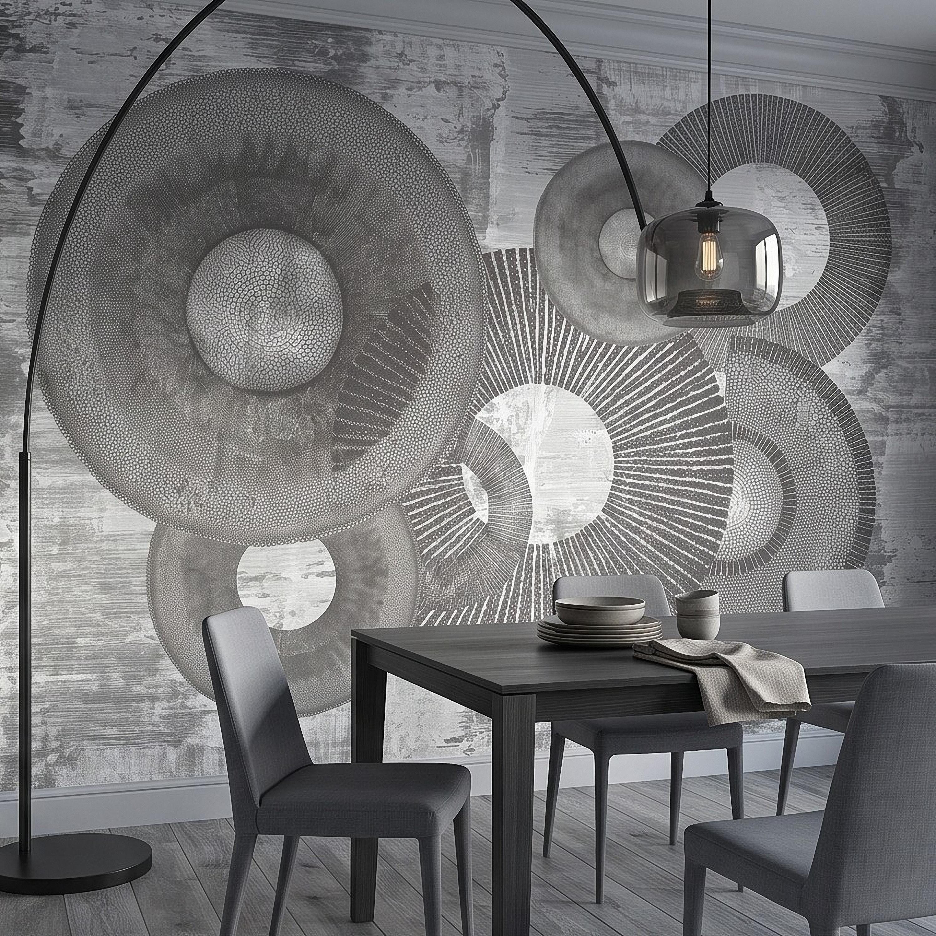 Abstract Geometric Circles Peel and Stick Wall Mural, Textured Disc Shapes Distressed Minimalist Organic Modern Contemporary Art Wallpaper