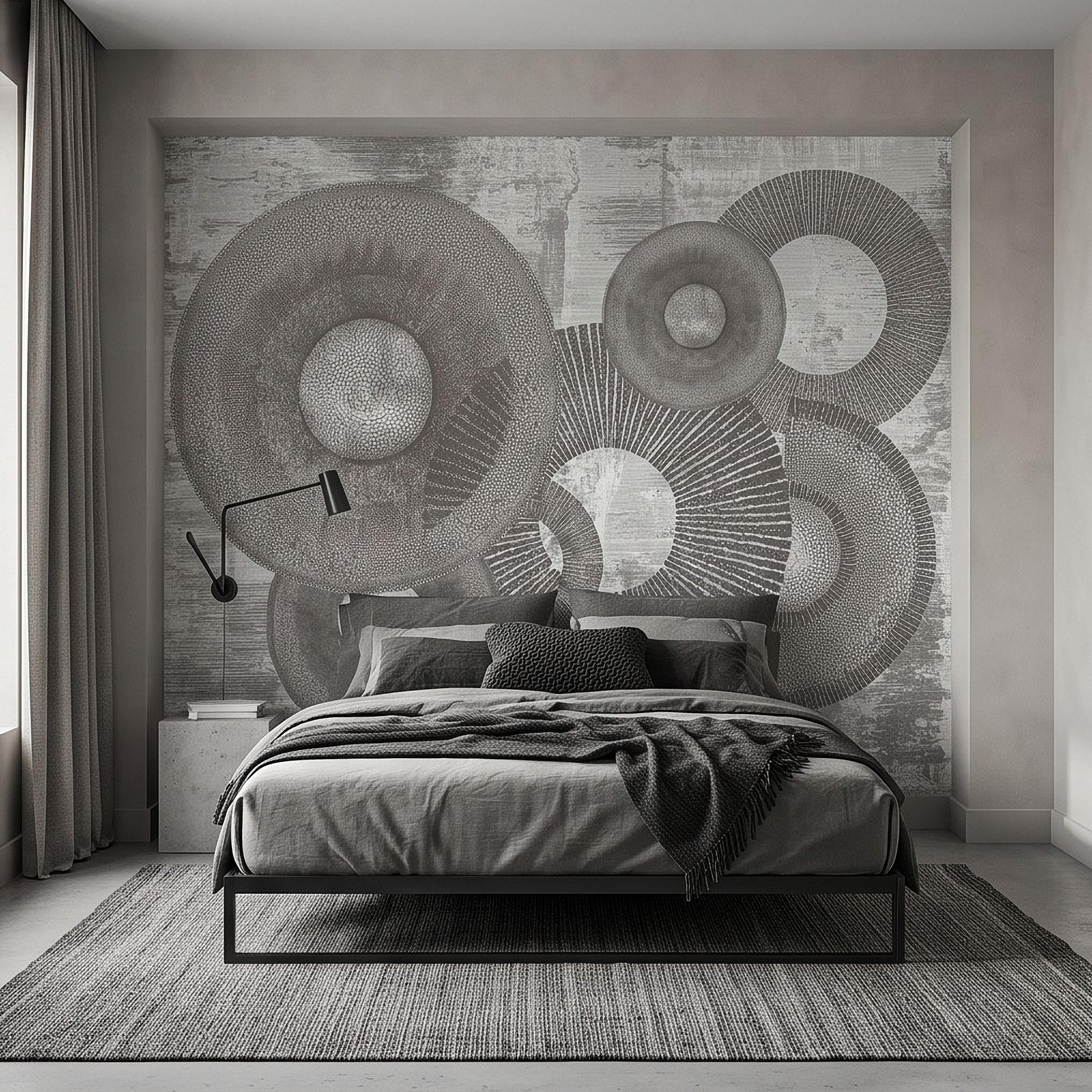 Abstract Geometric Circles Peel and Stick Wall Mural, Textured Disc Shapes Distressed Minimalist Organic Modern Contemporary Art Wallpaper