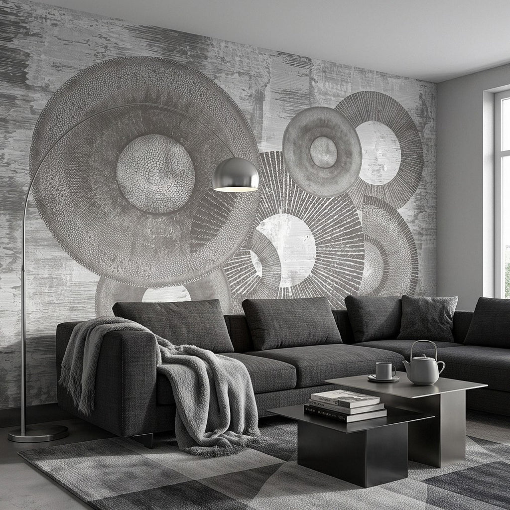 Abstract Geometric Circles Peel and Stick Wall Mural, Textured Disc Shapes Distressed Minimalist Organic Modern Contemporary Art Wallpaper