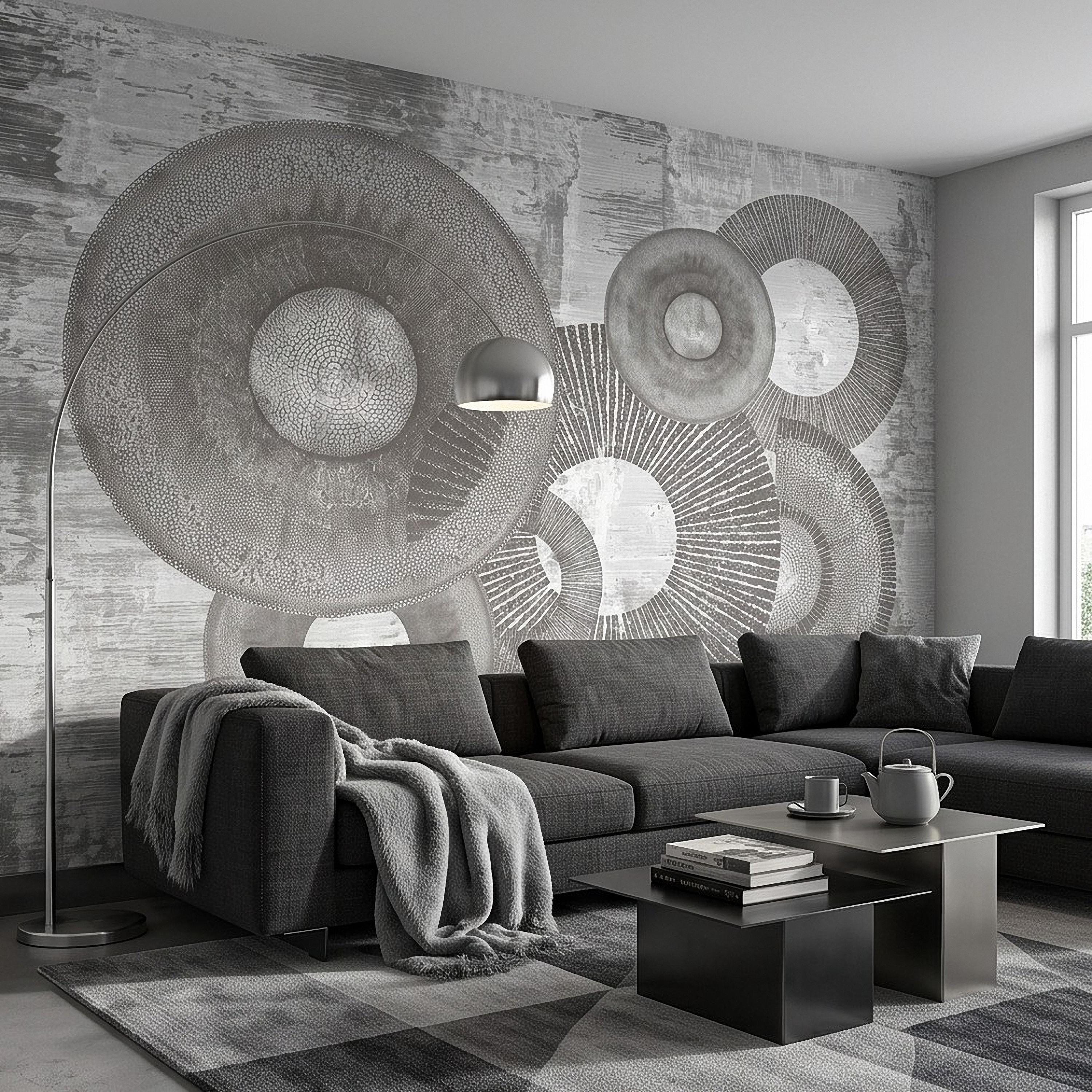 Abstract Geometric Circles Peel and Stick Wall Mural, Textured Disc Shapes Distressed Minimalist Organic Modern Contemporary Art Wallpaper