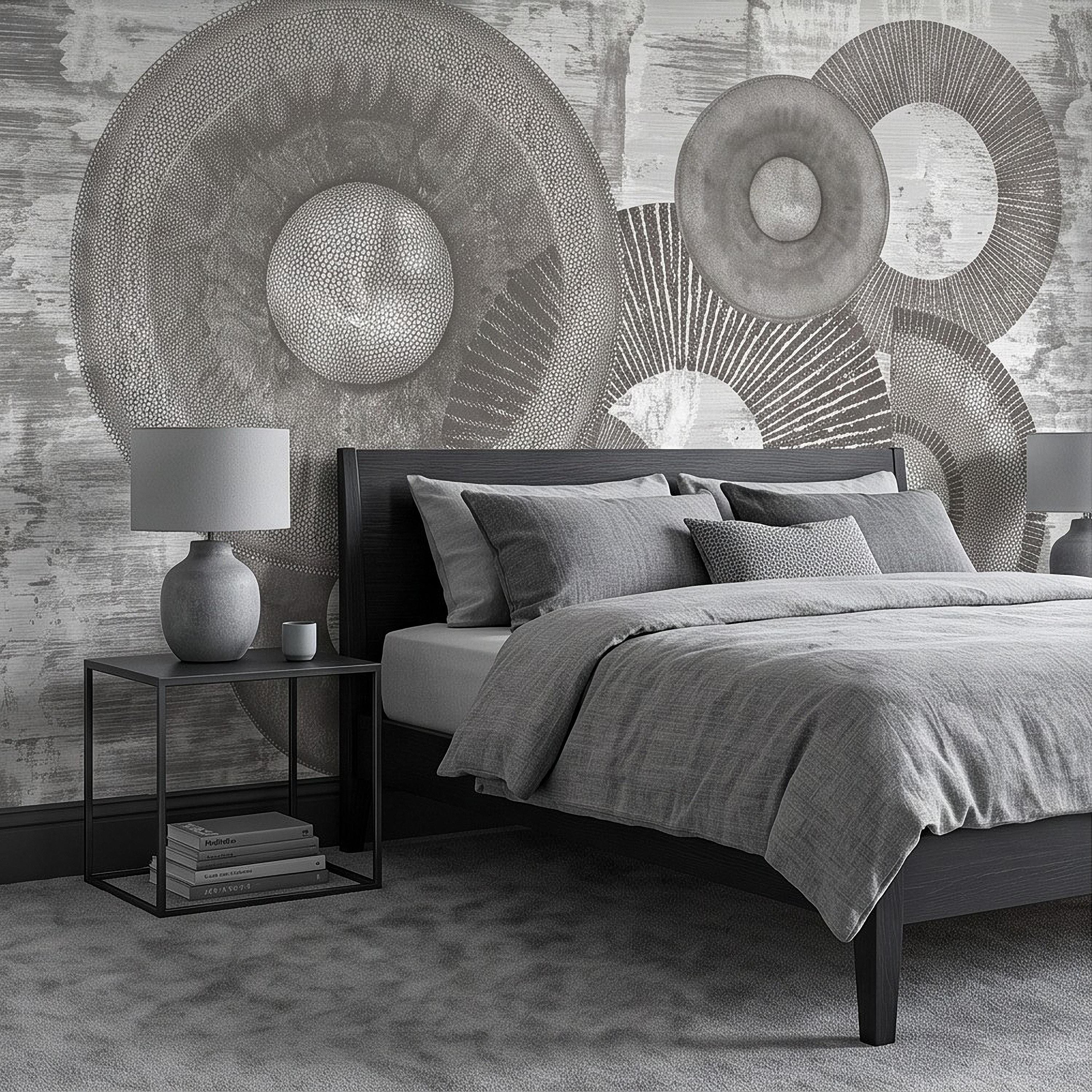 Abstract Geometric Circles Peel and Stick Wall Mural, Textured Disc Shapes Distressed Minimalist Organic Modern Contemporary Art Wallpaper