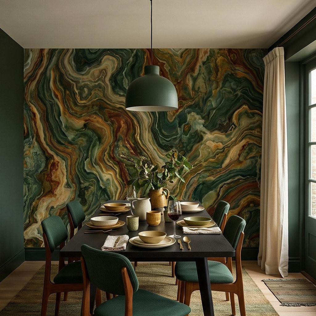 Green Onyx Peel and Stick Wall Mural, Abstract Natural Stone Mineral Texture Earthy Luxury Wallpaper