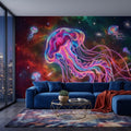 Cosmic Jellyfish Peel and Stick Wall Mural, Colorful Galaxy Nebula Space Fantasy Glowing Celestial Jellyfish Psychedelic Art Wallpaper