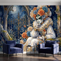 Venetian Masquerade Peel and Stick Wall Mural, Floral Masked Lady Gothic Garden Moonlit Ruins Romantic Watercolor Fantasy Painting Wallpaper