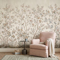 Ivory Chinoiserie Peel and Stick Wall Mural, Floral Branches Birds Soft Botanical Garden Elegant Vintage Farmhouse Painting Wallpaper