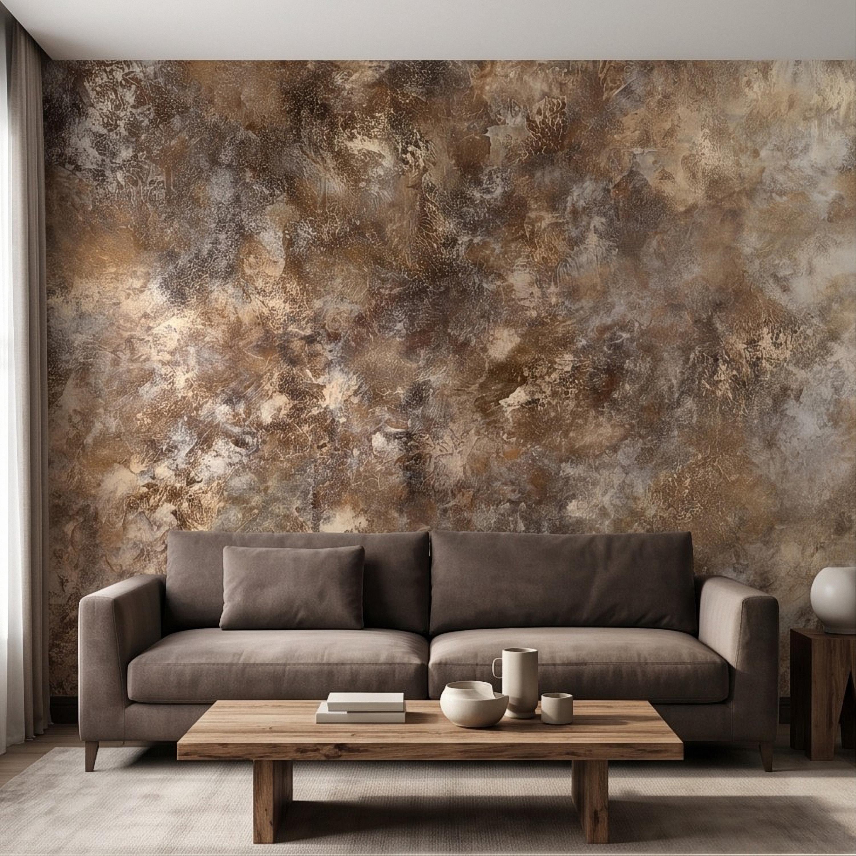 Abstract Plaster Texture Peel and Stick Wall Mural, Distressed Brown Beige Patina Weathered Concrete Effect Rustic Vintage Art Wallpaper