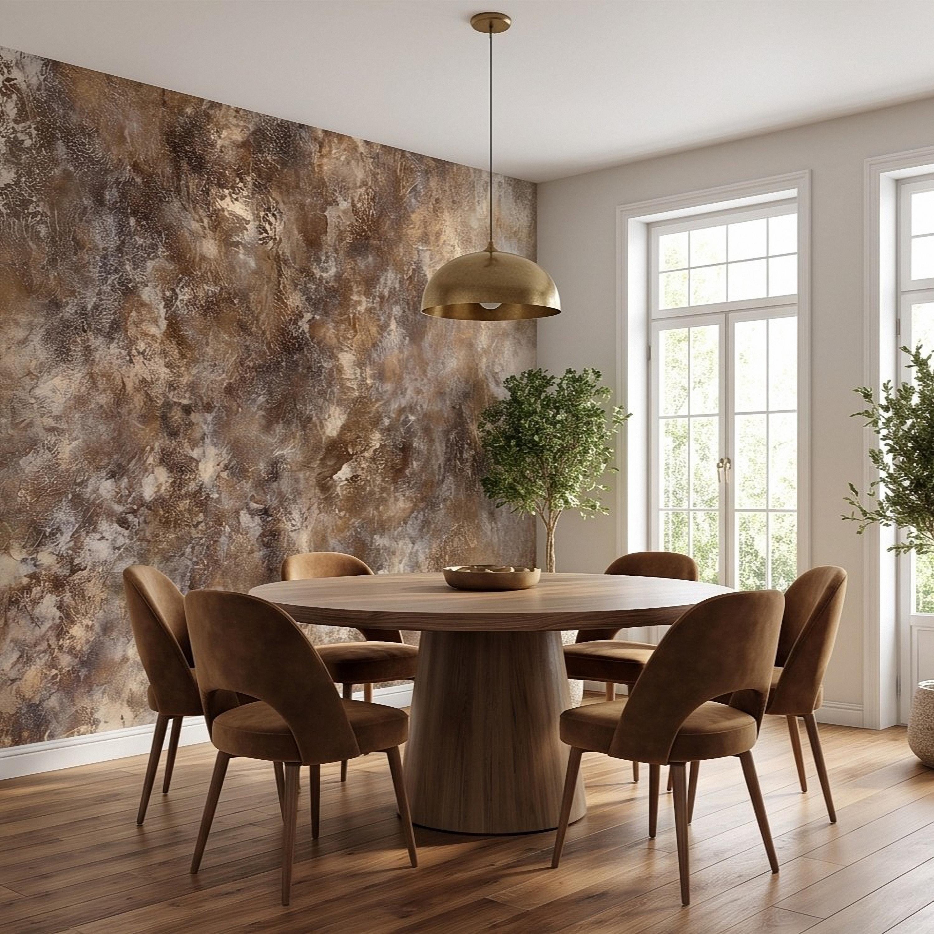 Abstract Plaster Texture Peel and Stick Wall Mural, Distressed Brown Beige Patina Weathered Concrete Effect Rustic Vintage Art Wallpaper