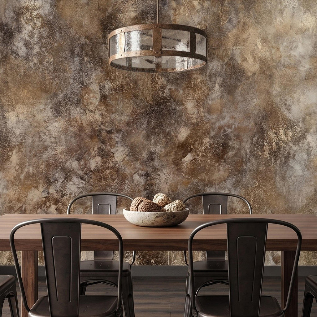 Abstract Plaster Texture Peel and Stick Wall Mural, Distressed Brown Beige Patina Weathered Concrete Effect Rustic Vintage Art Wallpaper