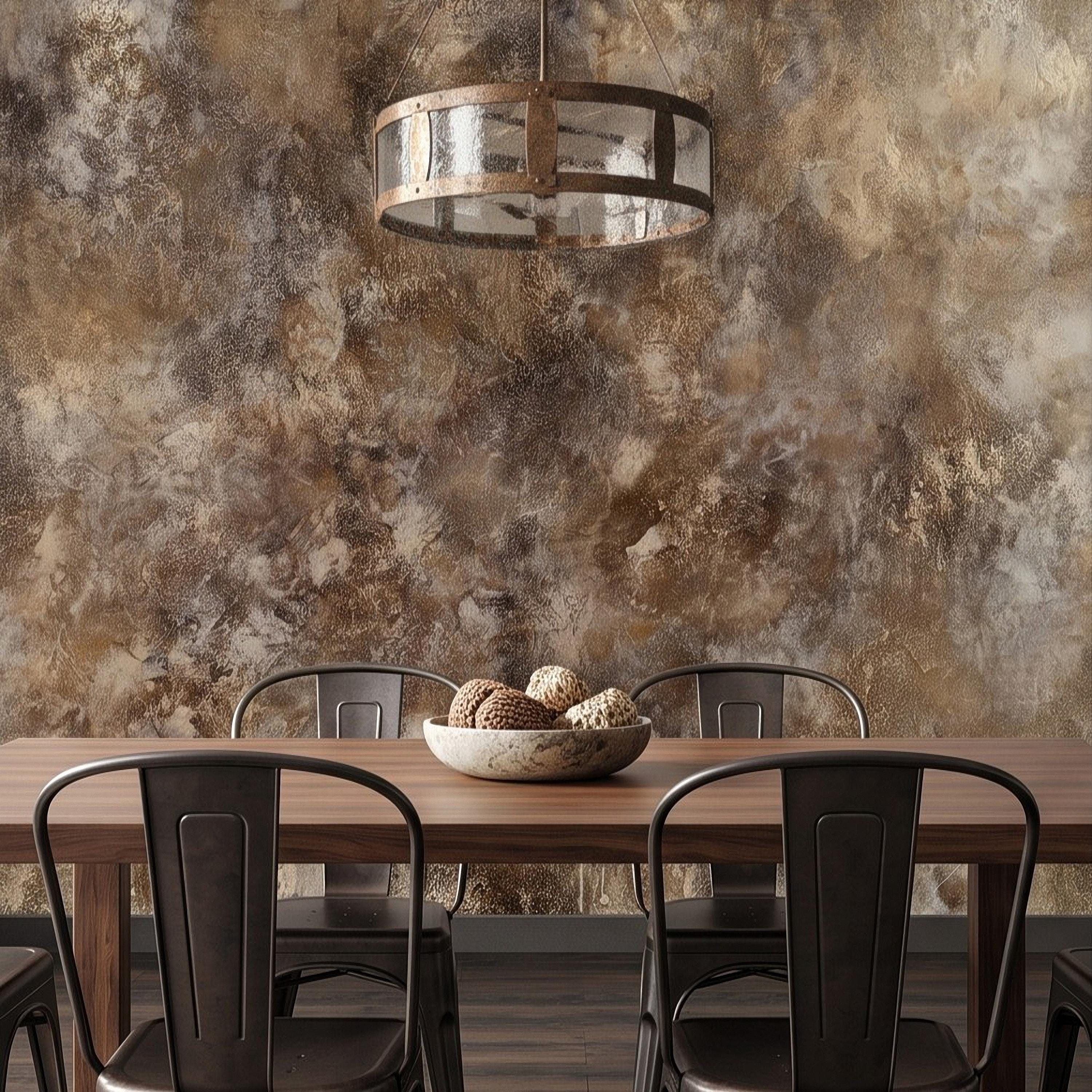 Abstract Plaster Texture Peel and Stick Wall Mural, Distressed Brown Beige Patina Weathered Concrete Effect Rustic Vintage Art Wallpaper