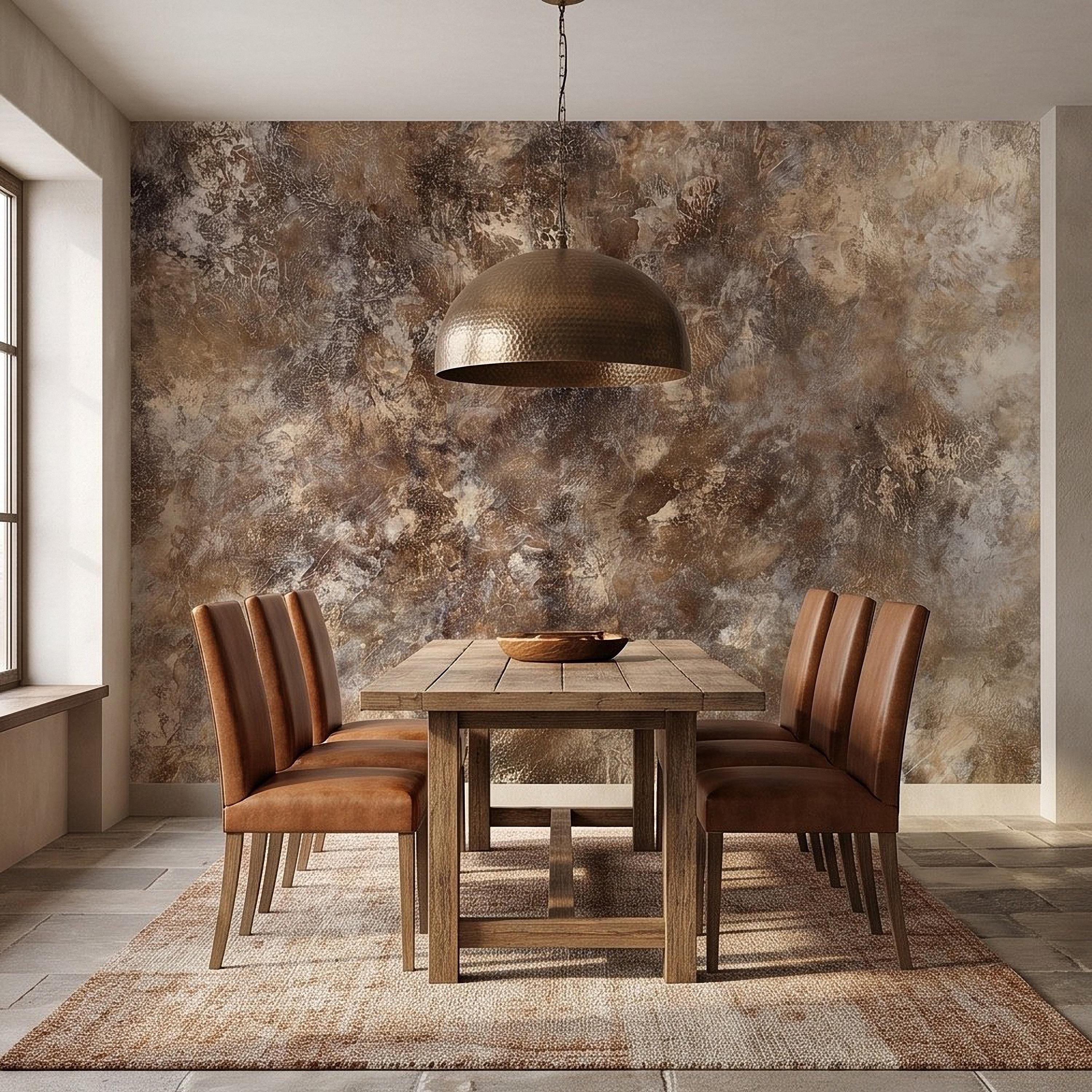 Abstract Plaster Texture Peel and Stick Wall Mural, Distressed Brown Beige Patina Weathered Concrete Effect Rustic Vintage Art Wallpaper