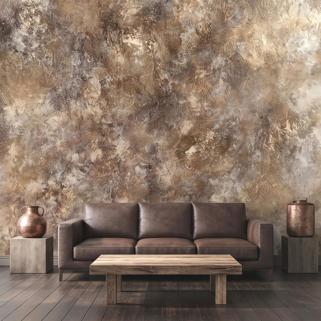Abstract Plaster Texture Peel and Stick Wall Mural, Distressed Brown Beige Patina Weathered Concrete Effect Rustic Vintage Art Wallpaper