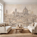Florence Italy Peel and Stick Wall Mural, Duomo Cathedral Cityscape Vintage Architectural Sketch Tuscan Renaissance Wallpaper