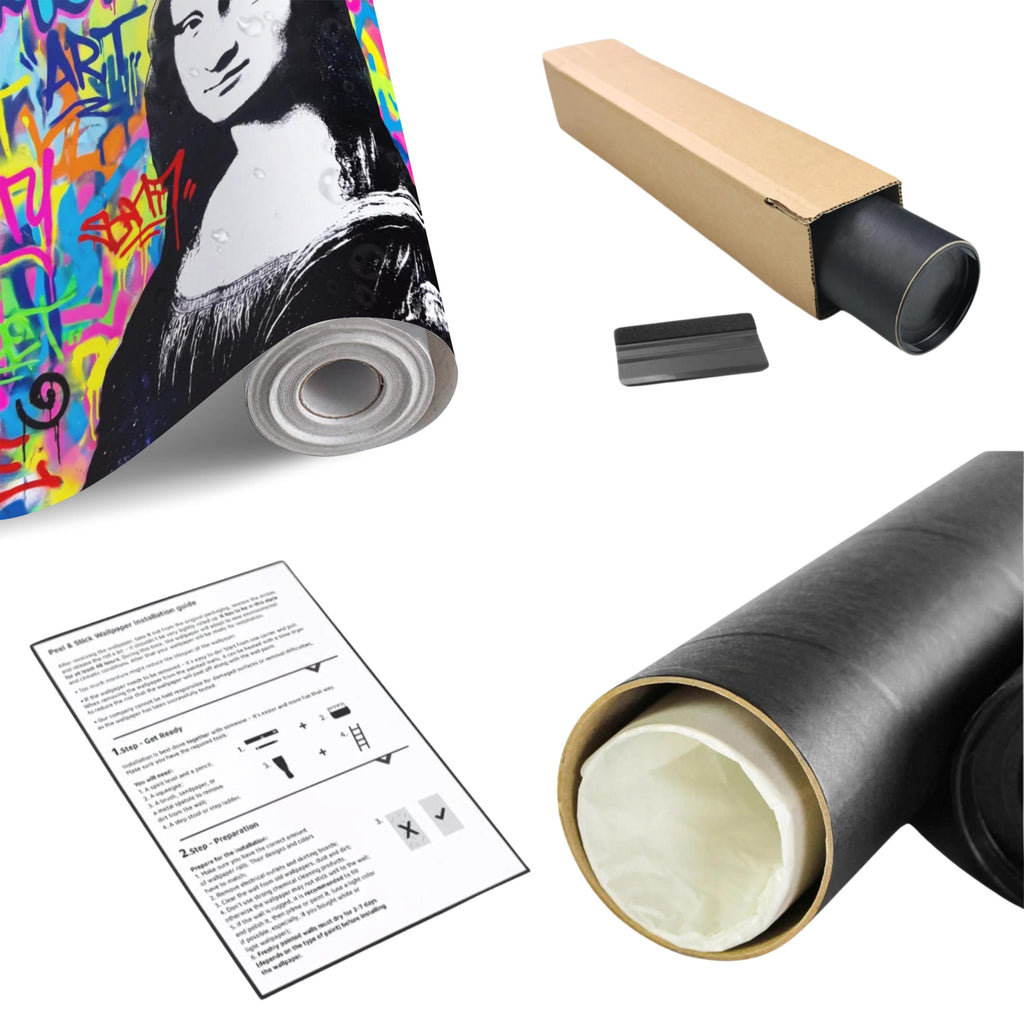 Mona Lisa Graffiti Peel and Stick Wall Mural, Colorful Street Style Renaissance Portrait Pop Culture Urban Graffiti Eclectic Wallpaper