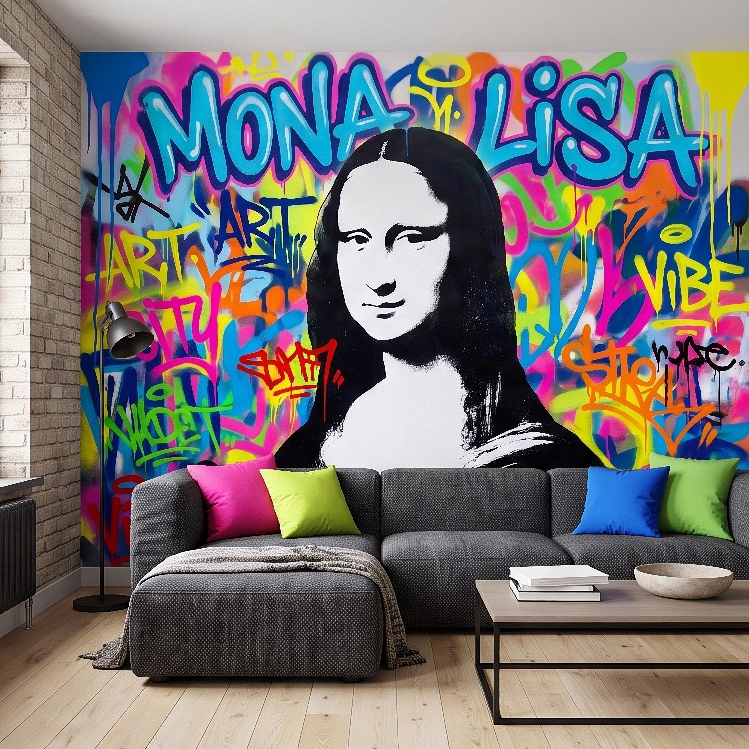 Mona Lisa Graffiti Peel and Stick Wall Mural, Colorful Street Style Renaissance Portrait Pop Culture Urban Graffiti Eclectic Wallpaper