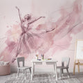 Pink Ballerina Peel and Stick Wall Mural, Watercolor Ballet Dancer Sketch Blush Dance Illustration Girls Bedroom Nursery Elegant Wallpaper