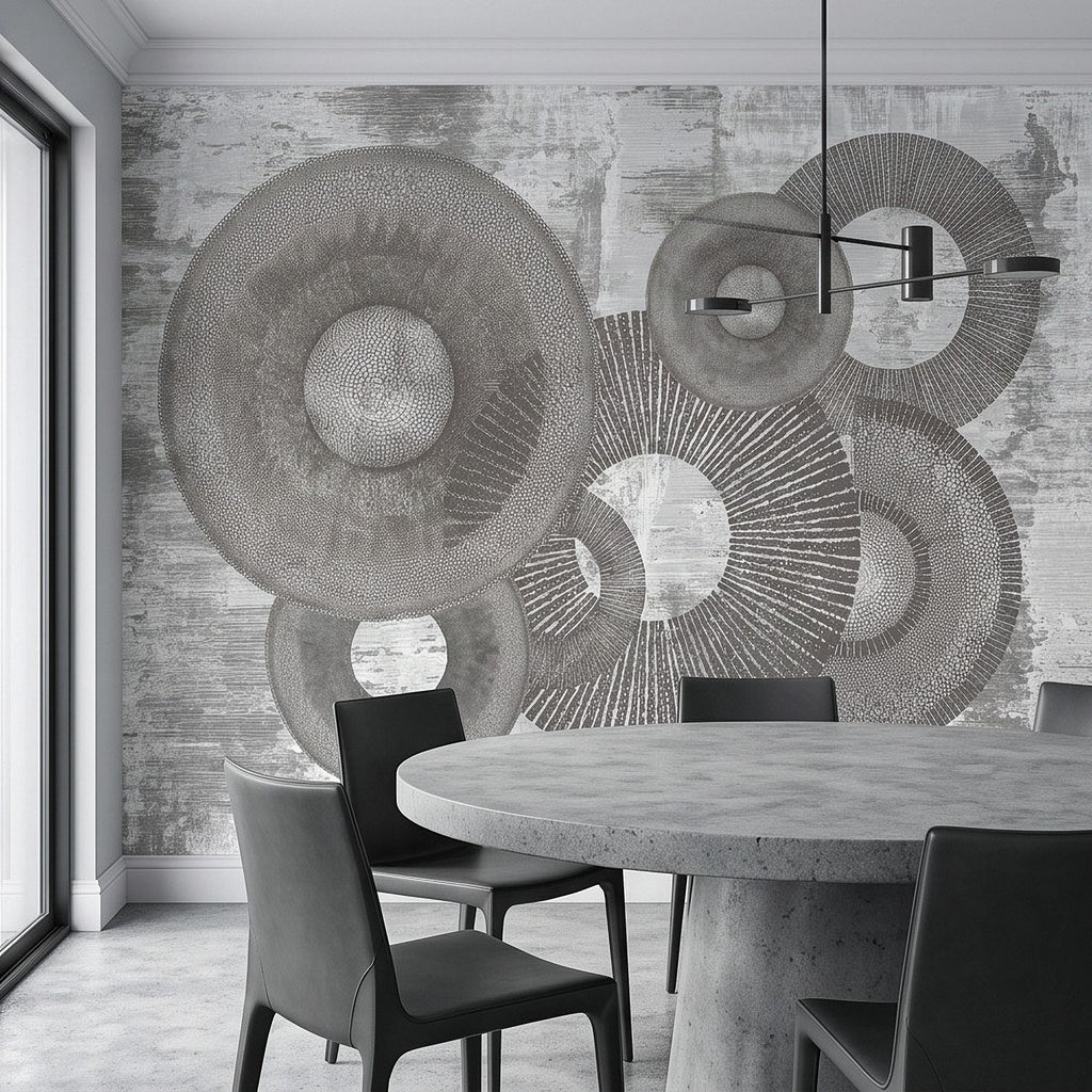 Abstract Geometric Circles Peel and Stick Wall Mural, Textured Disc Shapes Distressed Minimalist Organic Modern Contemporary Art Wallpaper