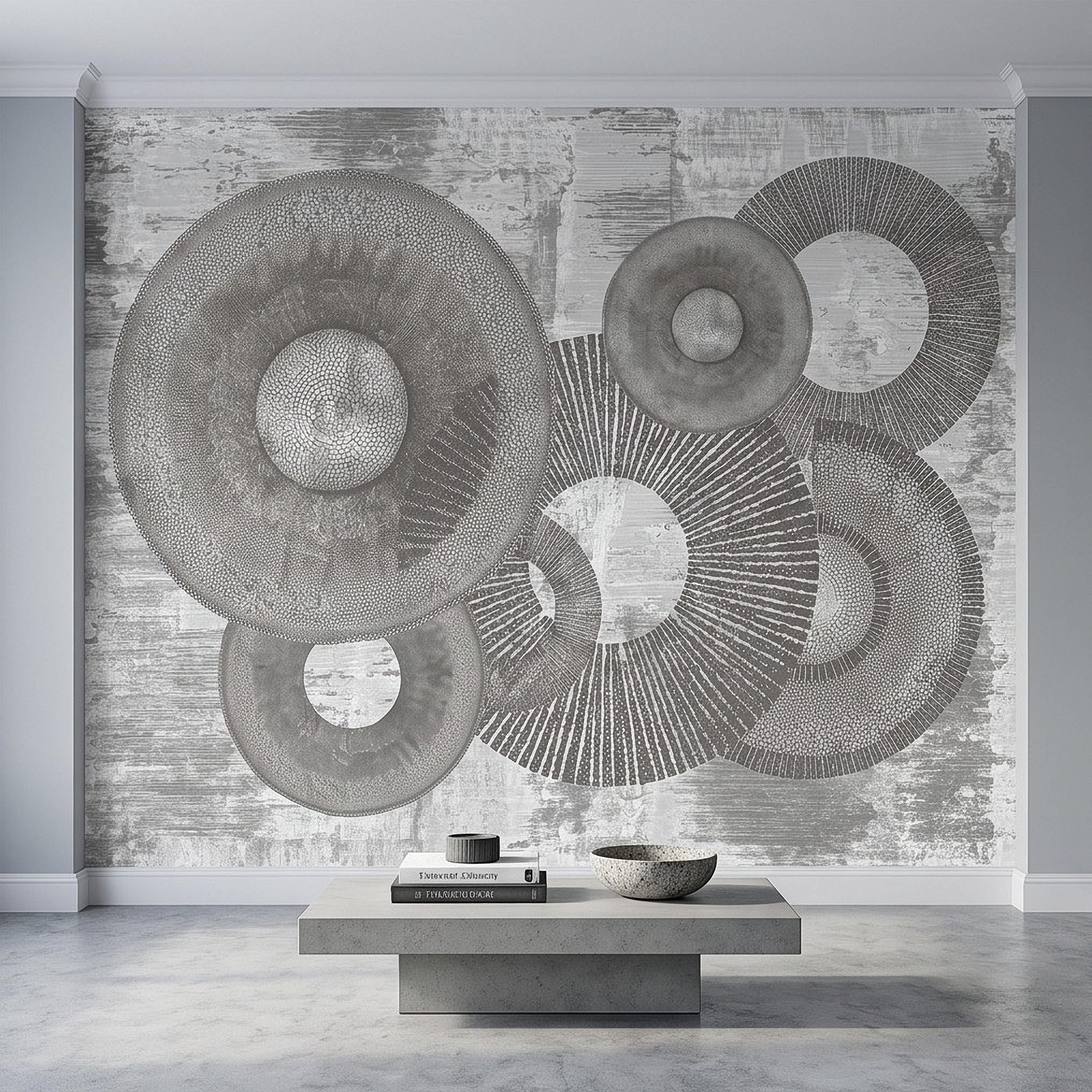 Abstract Geometric Circles Peel and Stick Wall Mural, Textured Disc Shapes Distressed Minimalist Organic Modern Contemporary Art Wallpaper