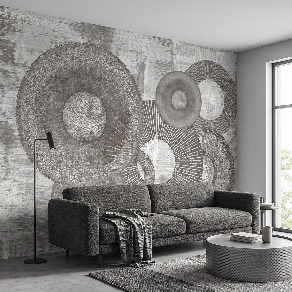 Abstract Geometric Circles Peel and Stick Wall Mural, Textured Disc Shapes Distressed Minimalist Organic Modern Contemporary Art Wallpaper
