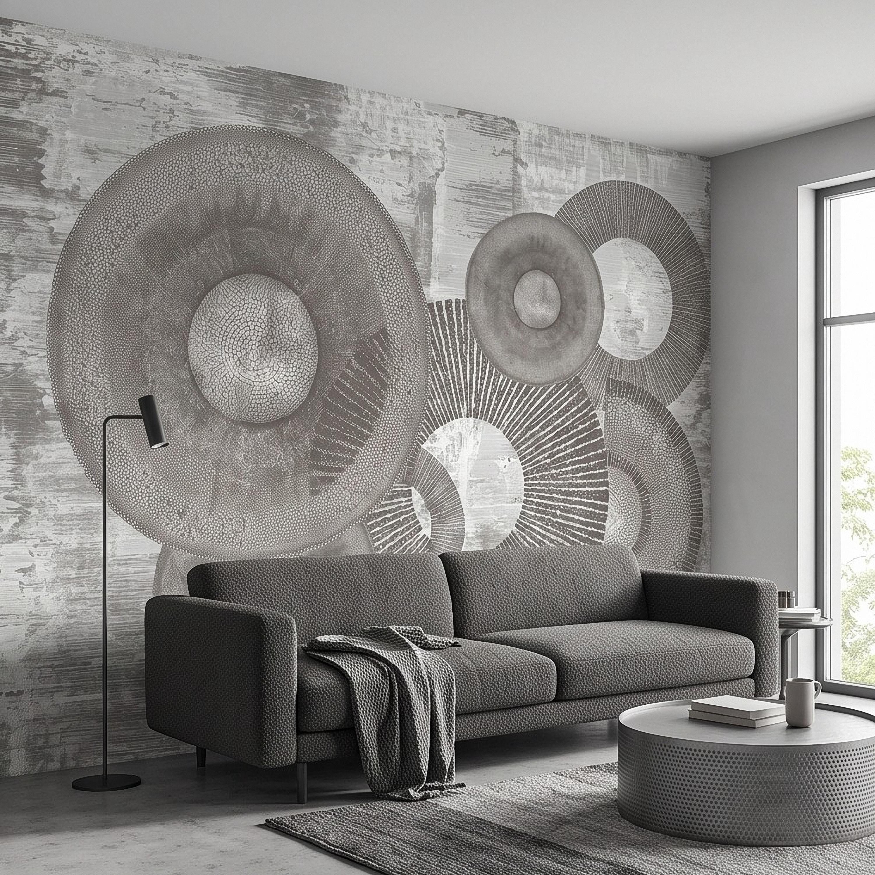 Abstract Geometric Circles Peel and Stick Wall Mural, Textured Disc Shapes Distressed Minimalist Organic Modern Contemporary Art Wallpaper