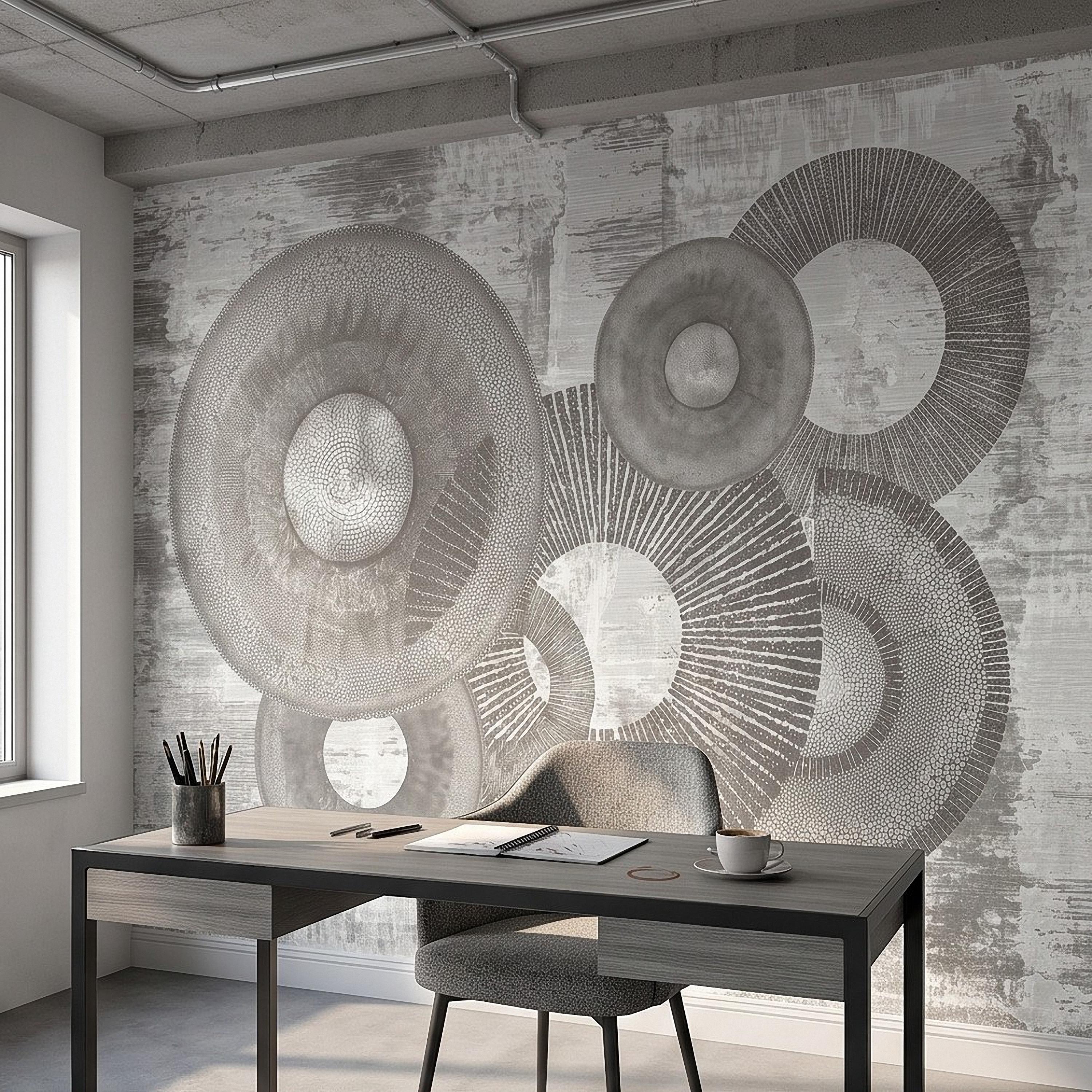 Abstract Geometric Circles Peel and Stick Wall Mural, Textured Disc Shapes Distressed Minimalist Organic Modern Contemporary Art Wallpaper