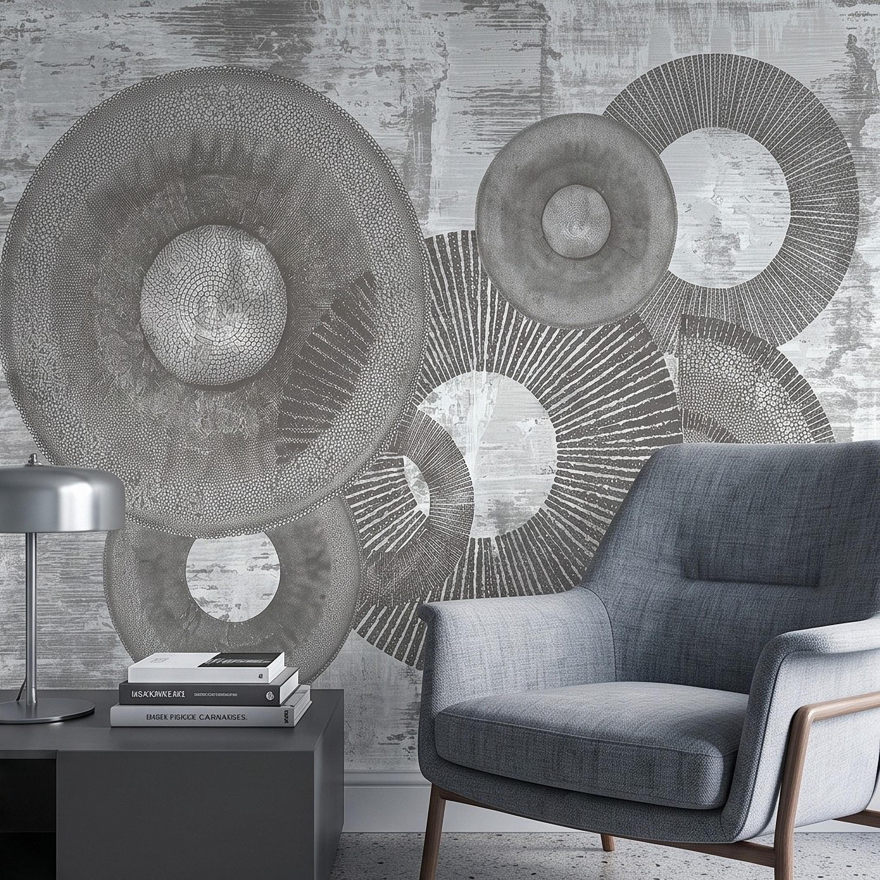 Abstract Geometric Circles Peel and Stick Wall Mural, Textured Disc Shapes Distressed Minimalist Organic Modern Contemporary Art Wallpaper