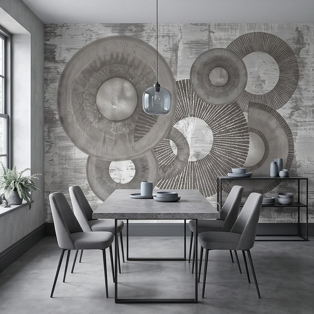 Abstract Geometric Circles Peel and Stick Wall Mural, Textured Disc Shapes Distressed Minimalist Organic Modern Contemporary Art Wallpaper