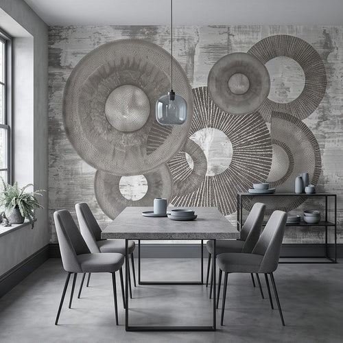 Abstract Geometric Circles Peel and Stick Wall Mural, Textured Disc Shapes Distressed Minimalist Organic Modern Contemporary Art Wallpaper - The Fine Art Murals