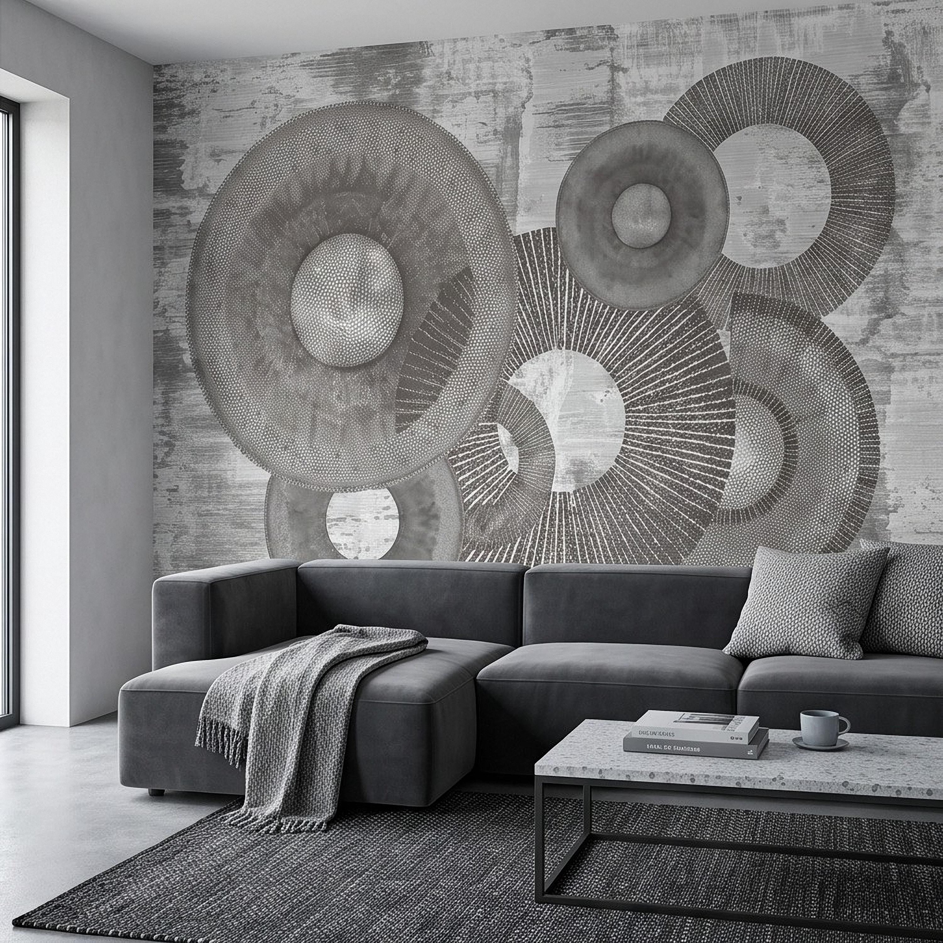 Abstract Geometric Circles Peel and Stick Wall Mural, Textured Disc Shapes Distressed Minimalist Organic Modern Contemporary Art Wallpaper